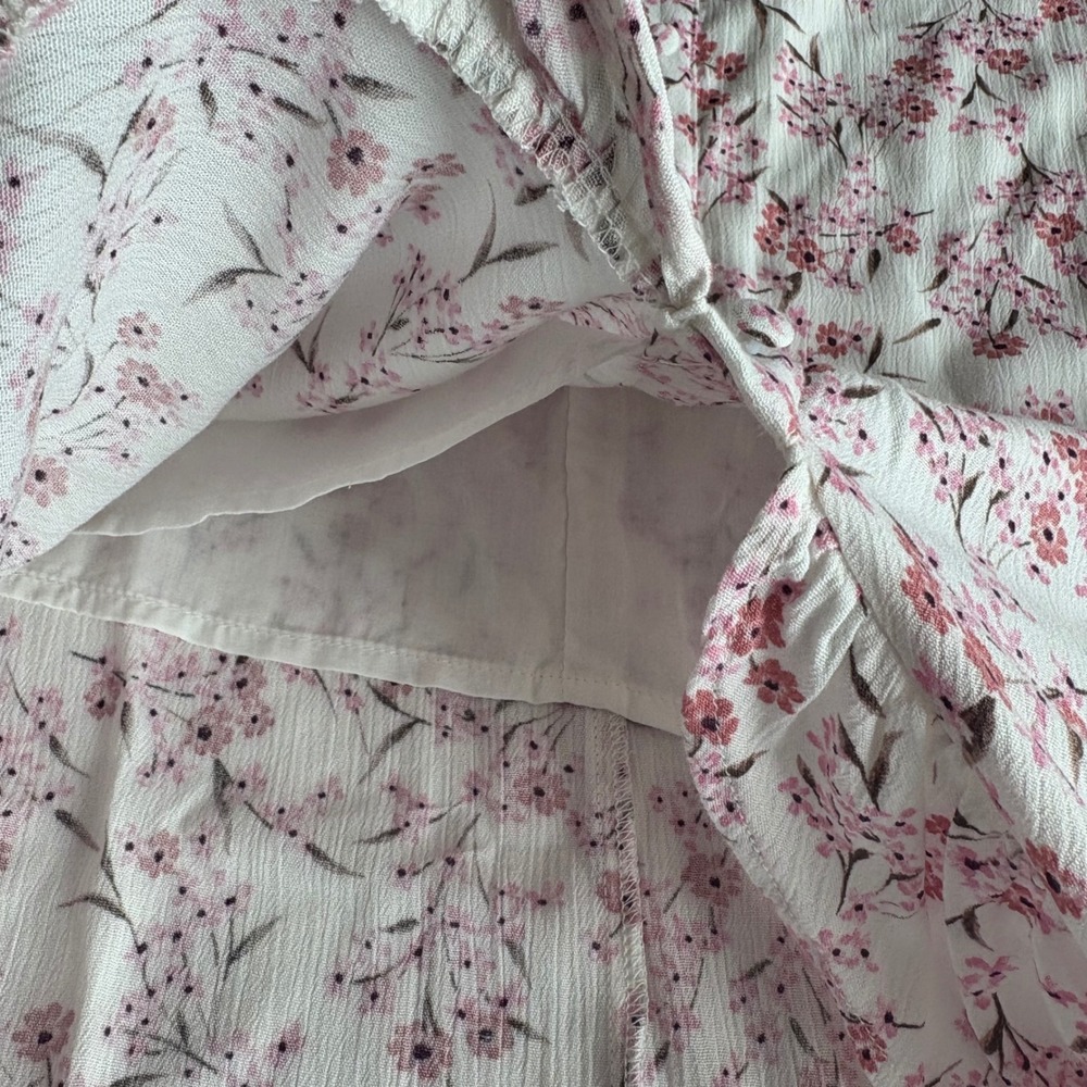 Lulus Floral High-Low Midi Skirt White Pink White Button Front Ruffle XL NWT - Picture 7 of 8